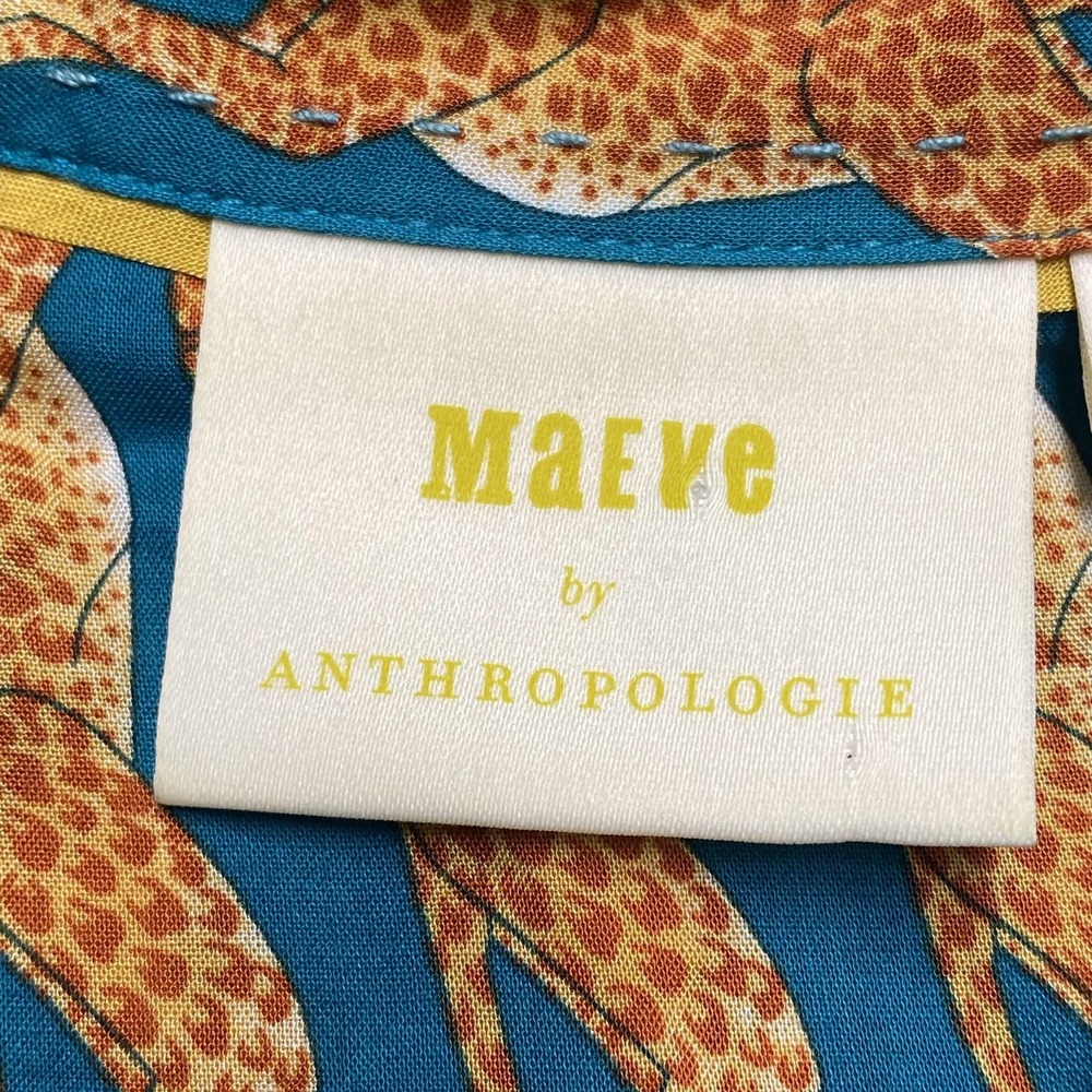Maeve By Anthropologie Shirt Womens 8 Blue Leopard Button Front Long Sleeve - Picture 3 of 10